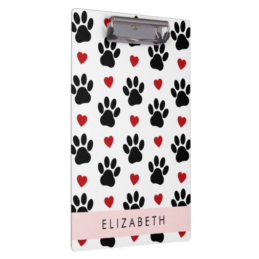 Patroon van poten, zwarte poten, rode harten, Jouw Klembord (Rechts)