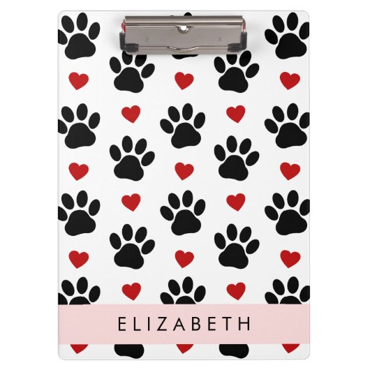 Patroon van poten, zwarte poten, rode harten, Jouw Klembord (Voorkant)