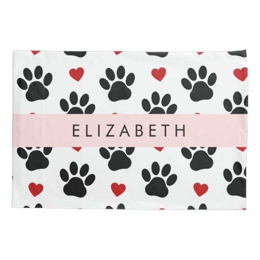 Patroon van poten, zwarte poten, rode harten, Jouw Kussensloop (Achterkant)