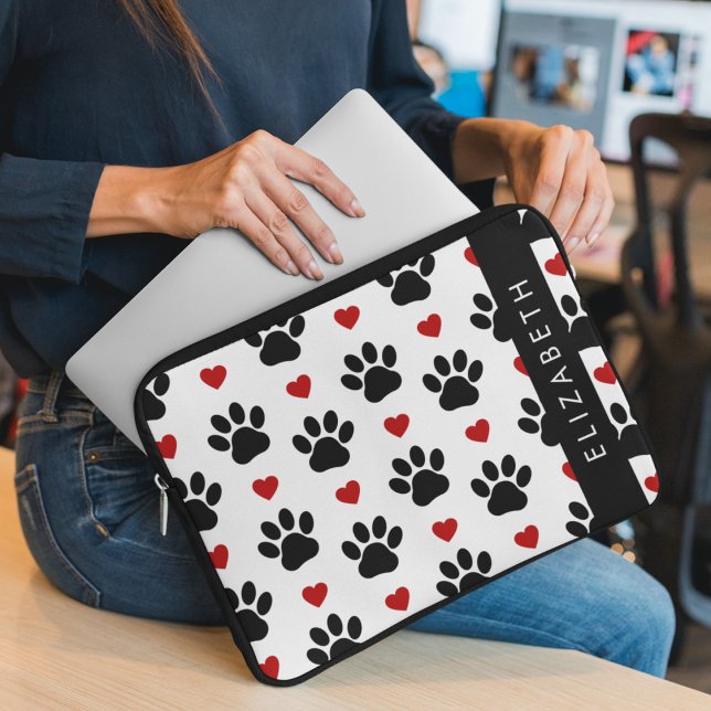 Patroon van poten, zwarte poten, rode harten, Jouw Laptop Sleeve (Creator heeft geüpload)