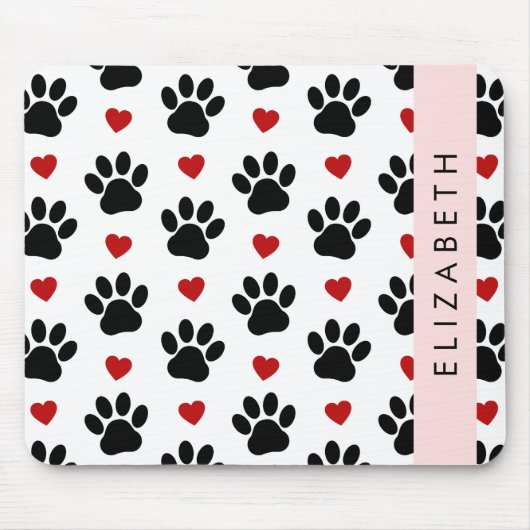 Patroon van poten, zwarte poten, rode harten, Jouw Muismat (Voorkant)
