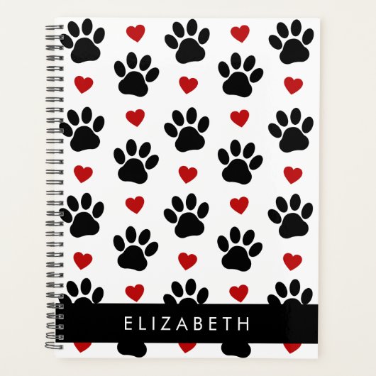 Patroon van poten, zwarte poten, rode harten, Jouw Planner (Voorkant)