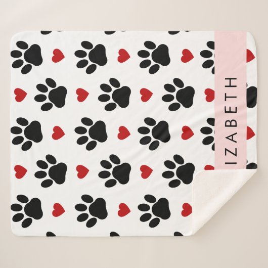 Patroon van poten, zwarte poten, rode harten, Jouw Sherpa Deken (Voorkant (horizontaal))