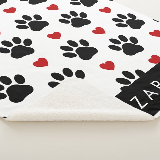Patroon van poten, zwarte poten, rode harten, Jouw Sherpa Deken (3/4)