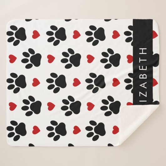 Patroon van poten, zwarte poten, rode harten, Jouw Sherpa Deken (Voorkant (horizontaal))