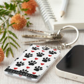 Patroon van poten, zwarte poten, rode harten, Jouw Sleutelhanger (Voorkant Rechts)