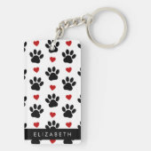 Patroon van poten, zwarte poten, rode harten, Jouw Sleutelhanger (achterkant)