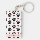 Patroon van poten, zwarte poten, rode harten, Jouw Sleutelhanger (achterkant)
