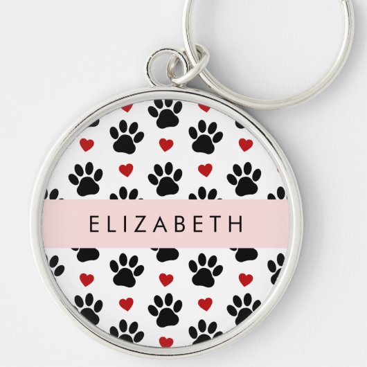 Patroon van poten, zwarte poten, rode harten, Jouw Sleutelhanger (Voorkant)