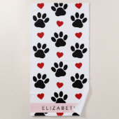 Patroon van poten, zwarte poten, rode harten, Jouw Strandlaken (Voorkant)