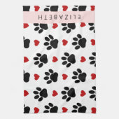 Patroon van poten, zwarte poten, rode harten, Jouw Theedoek (Verticaal)