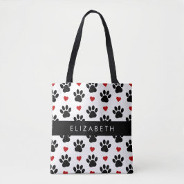 Patroon van poten, zwarte poten, rode harten, Jouw Tote Bag