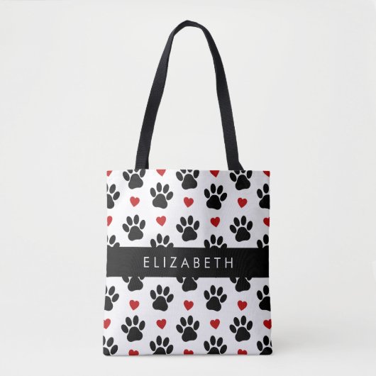 Patroon van poten, zwarte poten, rode harten, Jouw Tote Bag (Voorkant)
