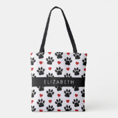 Patroon van poten, zwarte poten, rode harten, Jouw Tote Bag (Achterkant)