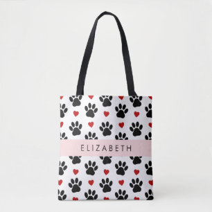 Patroon van poten, zwarte poten, rode harten, Jouw Tote Bag