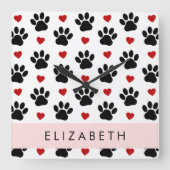 Patroon van poten, zwarte poten, rode harten, Jouw Vierkante Klok (Voorkant)
