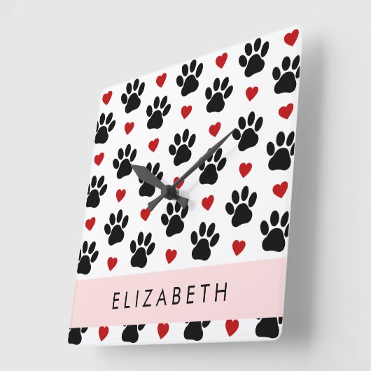 Patroon van poten, zwarte poten, rode harten, Jouw Vierkante Klok (Hoek)