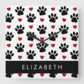 Patroon van poten, zwarte poten, rode harten, Jouw Vierkante Klok (Voorkant)