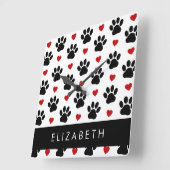 Patroon van poten, zwarte poten, rode harten, Jouw Vierkante Klok (Hoek)