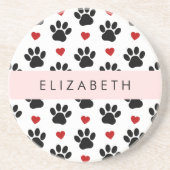 Patroon van poten, zwarte poten, rode harten, Jouw Zandsteen Onderzetter (Voorkant)