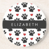 Patroon van poten, zwarte poten, rode harten, Jouw Zandsteen Onderzetter (Voorkant)