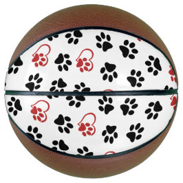 Patroon van poten, zwarte poten, rode poten, harte basketbal