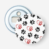 Patroon van poten, zwarte poten, rode poten, harte button flesopener (Voorkant)