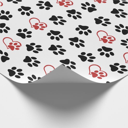Patroon van poten, zwarte poten, rode poten, harte cadeaupapier (Hoek)