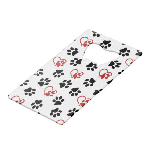 Patroon van poten, zwarte poten, rode poten, harte creditkaart flessenopener