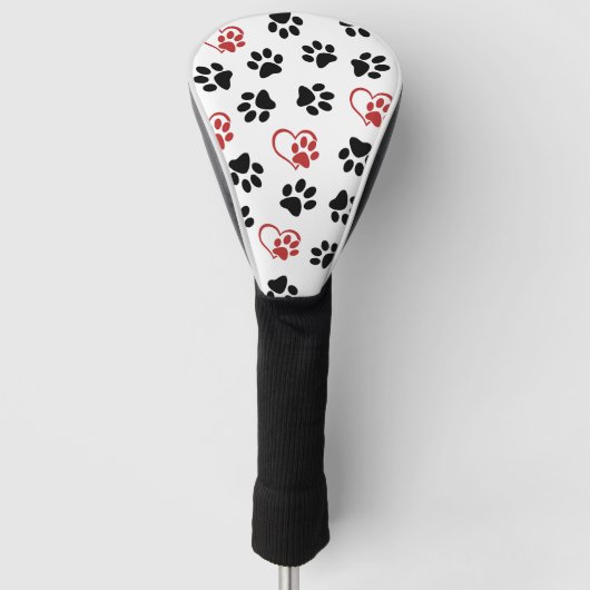 Patroon van poten, zwarte poten, rode poten, harte golfheadcover (Voorkant)
