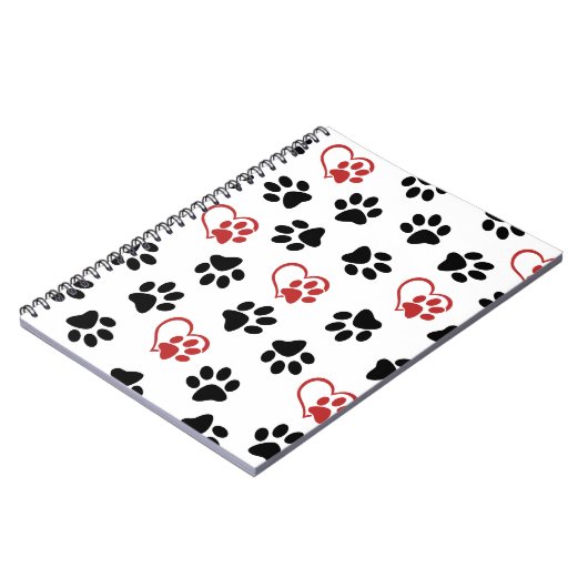 Patroon van poten, zwarte poten, rode poten, harte notitieboek (Linkerzijde)