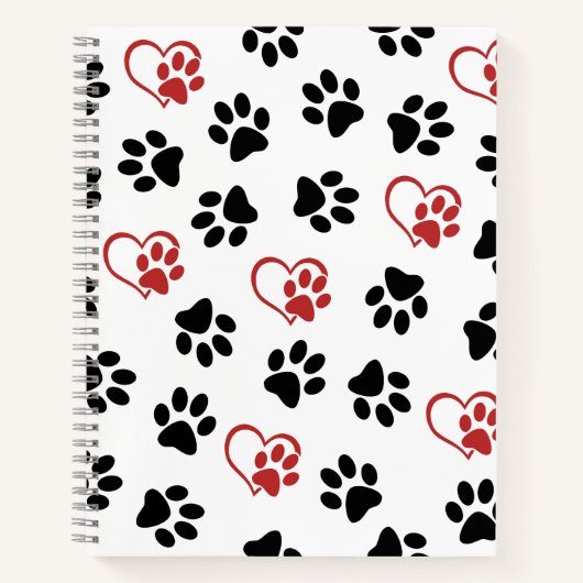 Patroon van poten, zwarte poten, rode poten, harte notitieboek (Voorkant)