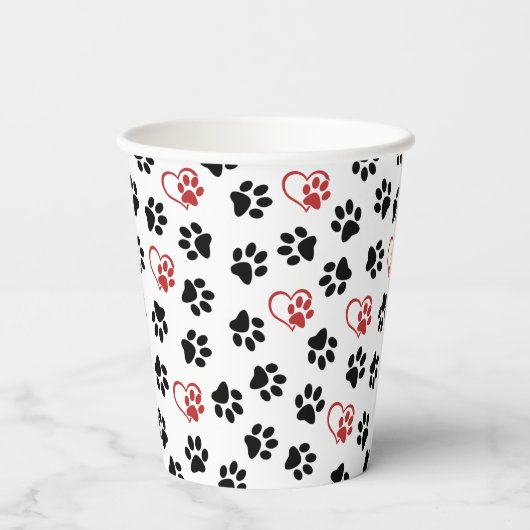 Patroon van poten, zwarte poten, rode poten, harte papieren bekers (Achterkant)