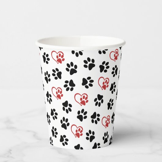 Patroon van poten, zwarte poten, rode poten, harte papieren bekers (Links)