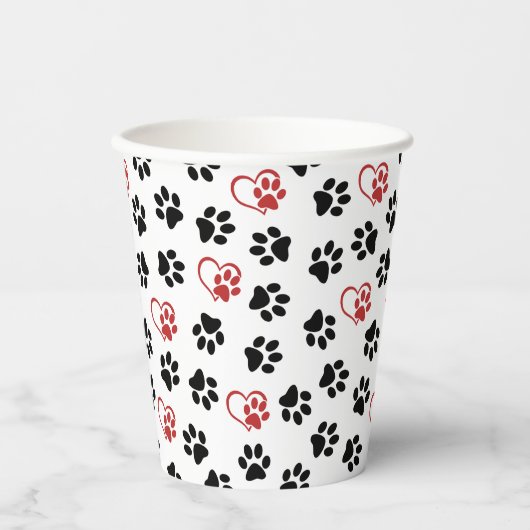 Patroon van poten, zwarte poten, rode poten, harte papieren bekers (Voorkant)