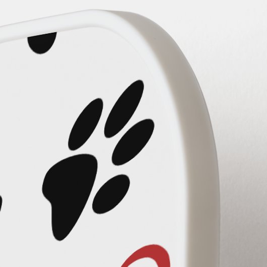 Patroon van poten, zwarte poten, rode poten, harte pickleball paddle (Links Detail)