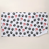 Patroon van poten, zwarte poten, rode poten, harte strandlaken (Voorkant)