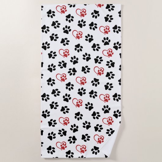 Patroon van poten, zwarte poten, rode poten, harte strandlaken (Voorkant)