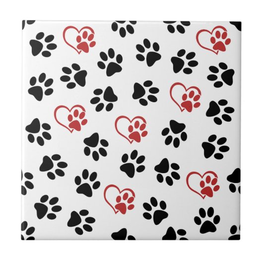 Patroon van poten, zwarte poten, rode poten, harte tegeltje (Voorkant)