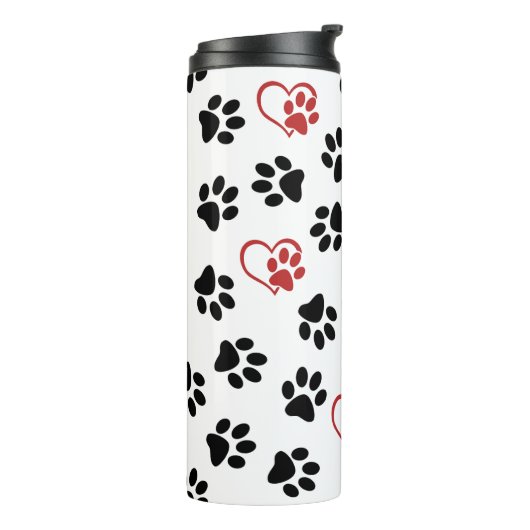 Patroon van poten, zwarte poten, rode poten, harte thermosbeker (Gedraaid links)