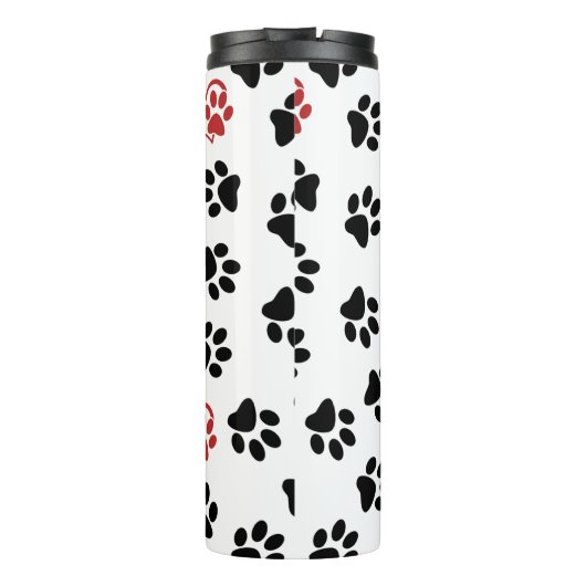 Patroon van poten, zwarte poten, rode poten, harte thermosbeker (Achterkant)