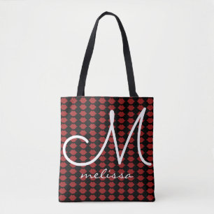 patroon van roodlippen schoonheidsmonogram tote bag