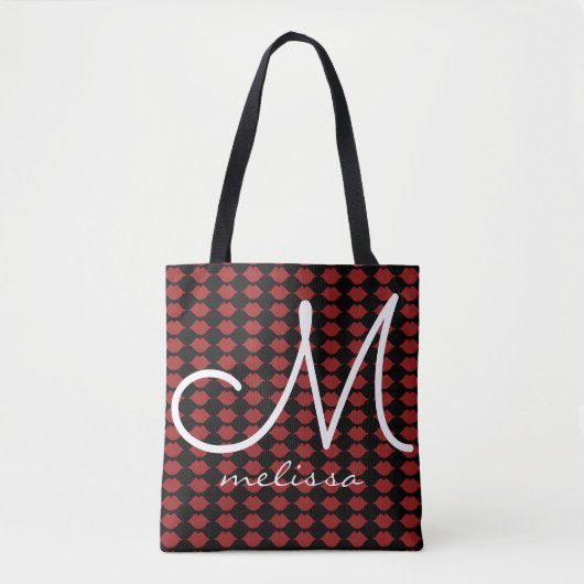 patroon van roodlippen schoonheidsmonogram tote bag (Voorkant)