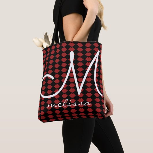 patroon van roodlippen schoonheidsmonogram tote bag (Dichtbij)