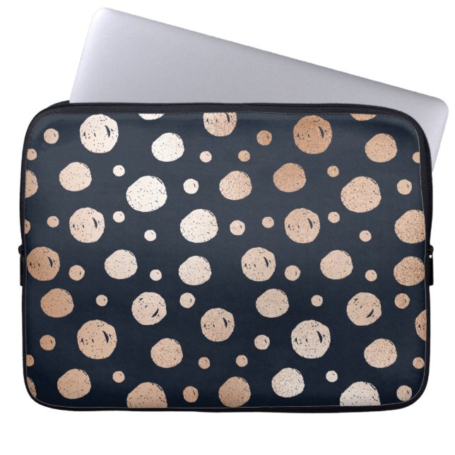 patroon van roos goud en zwarte stippen laptop sleeve (Voorkant)