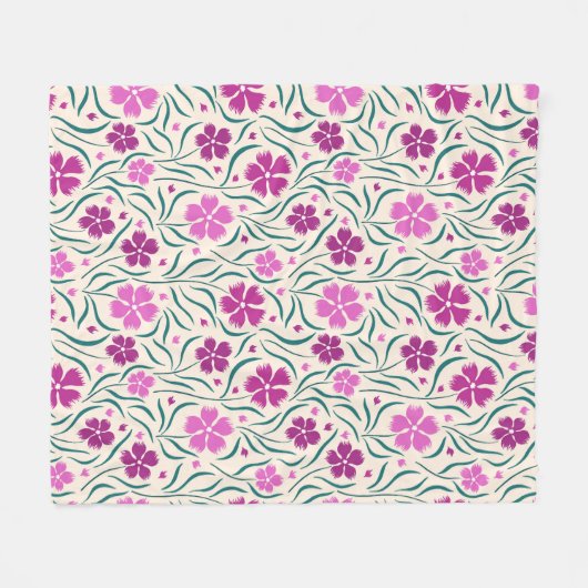 Patroon van roze bloemen en groene bladeren fleece deken (Voorkant (Horizontaal))