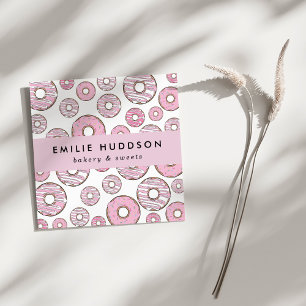 patroon van roze donuts, koekjeswinkel, gebak vierkante visitekaartje