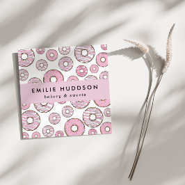 patroon van roze donuts, koekjeswinkel, gebak vierkante visitekaartje