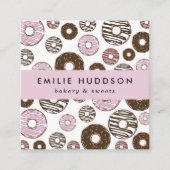 patroon van roze donuts, koekjeswinkel, gebak vierkante visitekaartje (Voorkant)