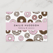 patroon van roze donuts, koekjeswinkel, gebak visitekaartje (Voorkant)